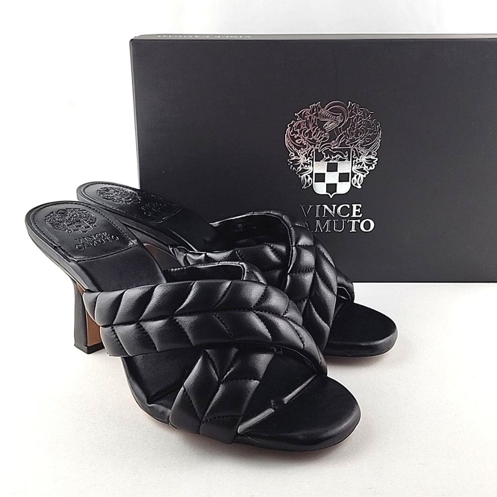 NWT Vince Camuto Women's Black VC-Garren Braided Heeled Mules 8.5M